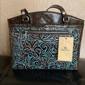 Patricia Nash Tooled Turquoise Poppy Tote Handbag